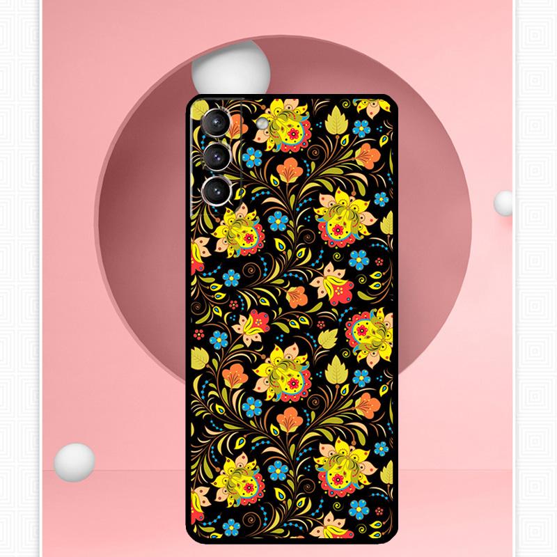 Khokhloma Russian Pattern Flower Case For Samsung Galaxy S22 S23 S24 Ultra Note 20 10 S8 S9 S10 Plus S21 S20 FE Soft Cover