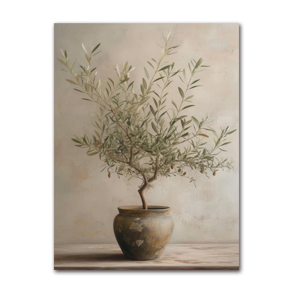 Vintage Minimalist Wall Art Italy Olive Tree In Vase Canvas Painting Poster Prints Still Life Botanical Antique Home Room Decor