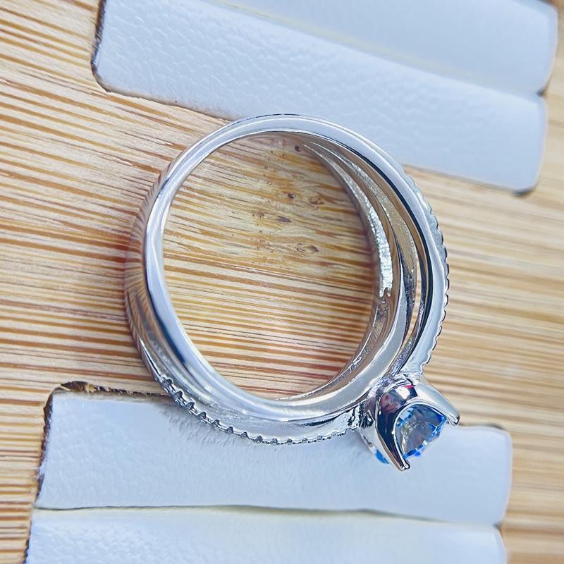 100% Or 18 carats 1 Carat Pierre Précieuse Bleue Bagues Diamant Bijoux Fins pour Femmes Cadeau de Luxe Anneaux de Mariage en Or 18 carats Bague de Fiançailles