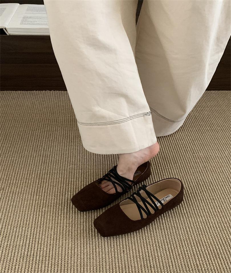 2025 Temperament Versatile Solid Color Lace-up Light Mouth Single Shoes Women's Autumn Fashion Retro Mori Casual Wedge Heel Mary Jane