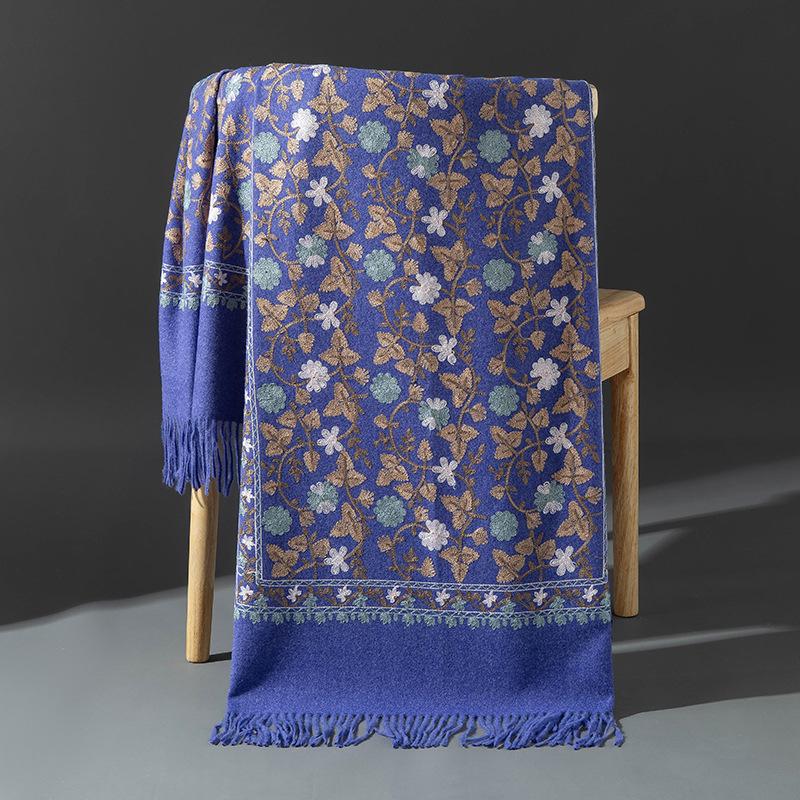 Xinjiang Embroidered Imitation Cashmere Scarf: Women’s Ethnic Style, Warm and Versatile with Tassels