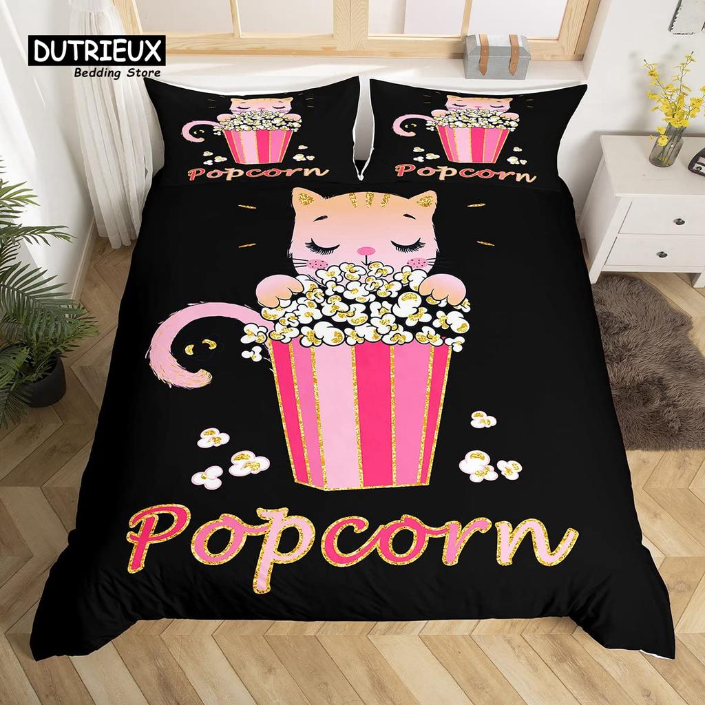 Popcorn Duvet Cover Movie Theater Food Bedding Set Microfiber Cinema Poster Comforter Cover Twin Full For Kids Teens Room Decor