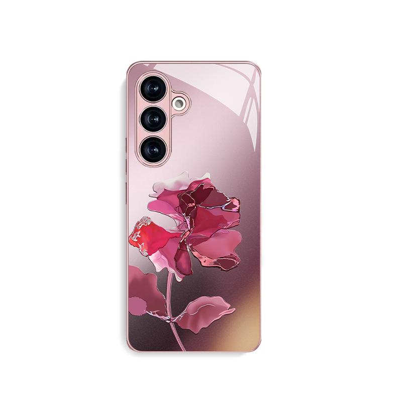 Marmorros Glas Telefonskal för Samsung S21/S22+/S24 Ultra/S25 FE