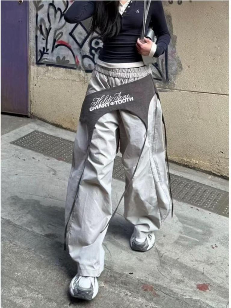 Women's 2025 Lace-Up Scimitar Parachute Pants - American Layered Hip-Hop Street Style for Spring & Autumn