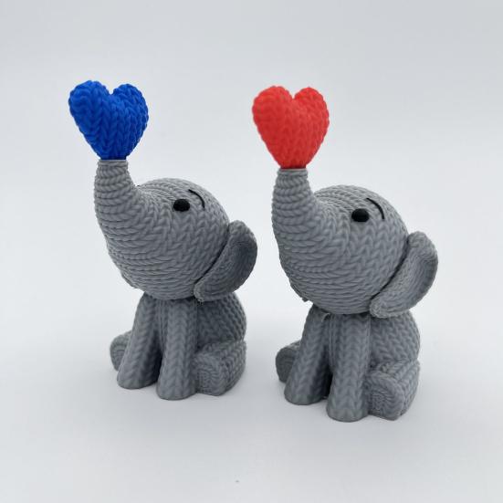 Elephant Heart Sculpture 3D Printed Small Elephant Figurine for Wedding Anniversary Valentine's