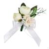 White Flower Bridal Corsage Boutonniere Brooch Never Wither - White, Ribbon Bud