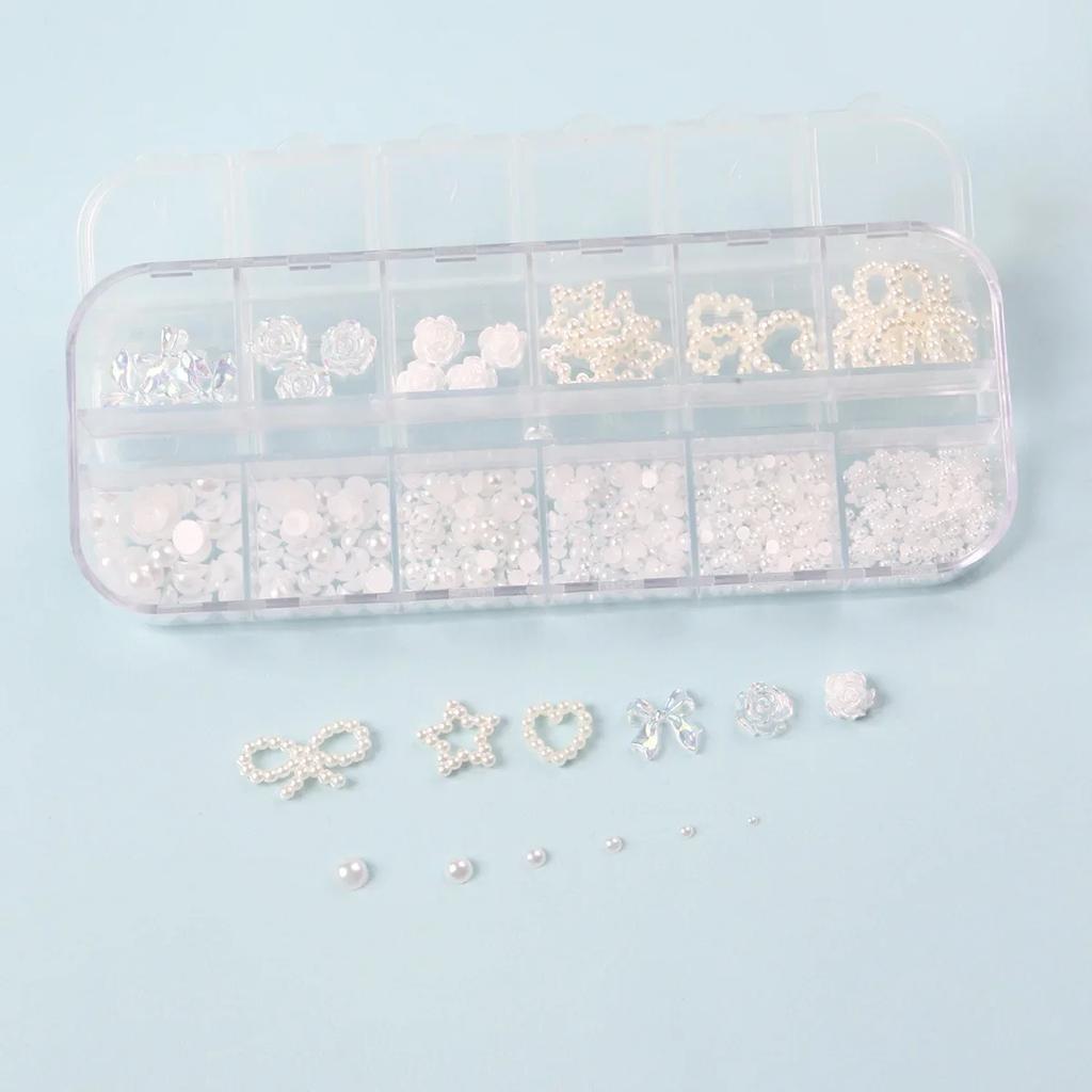 12 Grids Mixed 3D Punk Silver Heart Cross Metal Manicure Nail Decoration Retro Different Design Cross Nails Art Charms