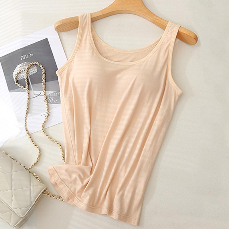 #Regata de fibra de bambu feminina sem sutiã com bojos integrados, roupa íntima básica plus size, blusa gola halter plus size
