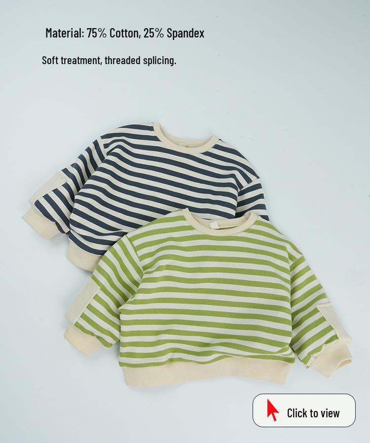 Customized 2024 Spring Kids' Striped Long Sleeve Unisex Korean Style Hoodie
