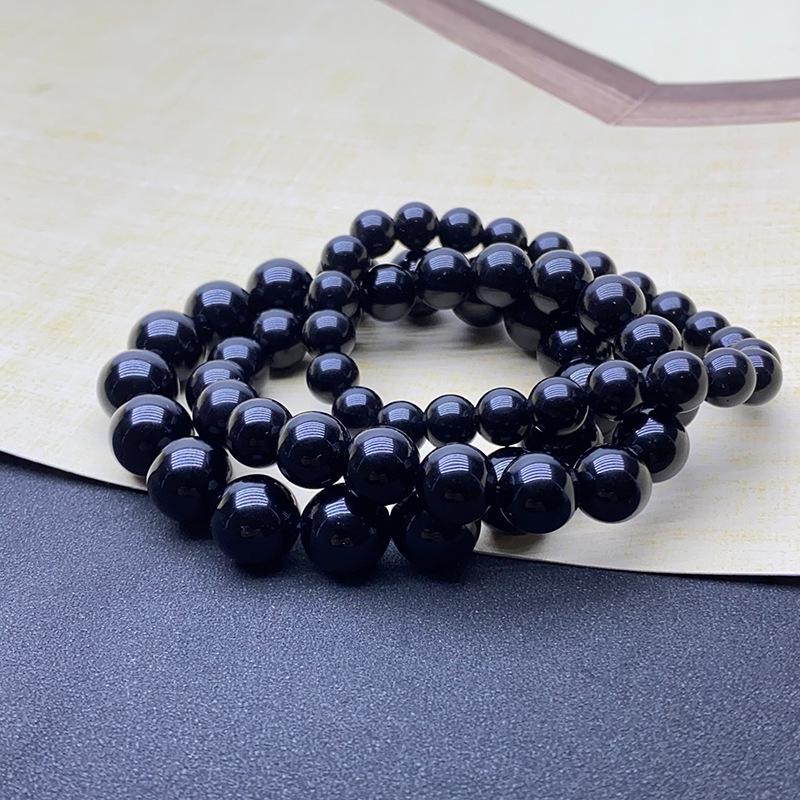 Natürliches Tektitglas Meteoritenarmband mit runden schwarzen Perlen