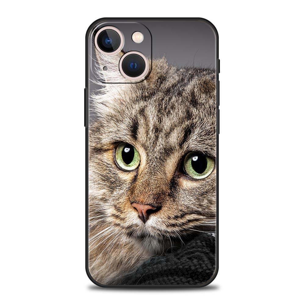 Tecknad Söt Katt Mjukt Silikon Telefonfodral För iPhone 11 12 13 15 14 Pro Max X XR XS 7 8 Plus SE 2020 Lyxigt Svart Fodral Funda