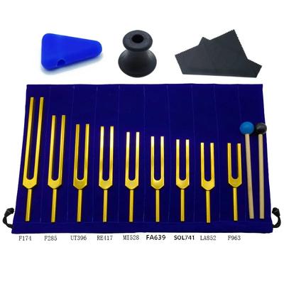 Juego de 9 diapasones de aleación de aluminio dorado para afinar instrumentos musicales de percusión, accesorios para terapia de diapasón
