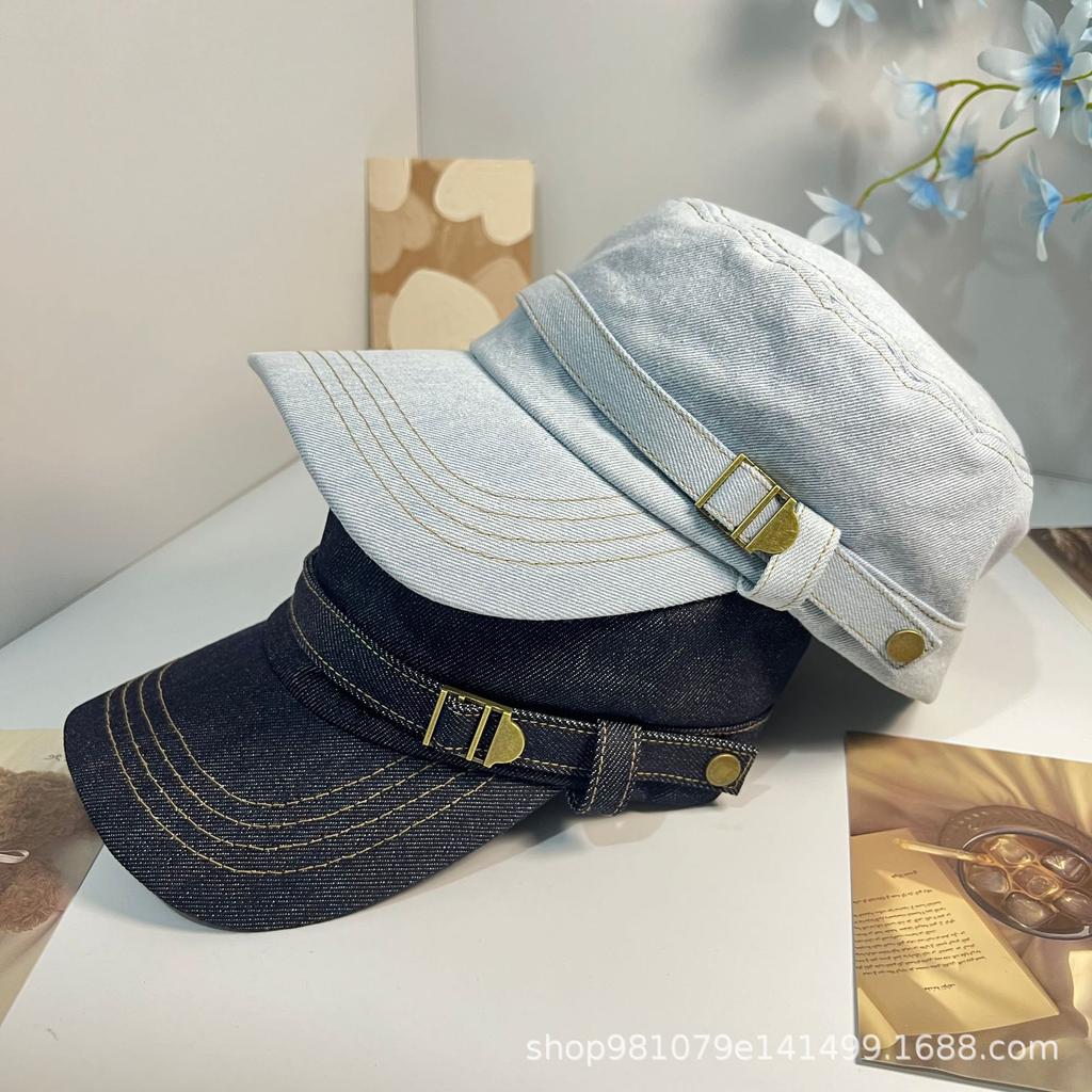 ins denim newsboy hat women's spring and summer versatile retro flat top cap niche fashion casual painter beret
