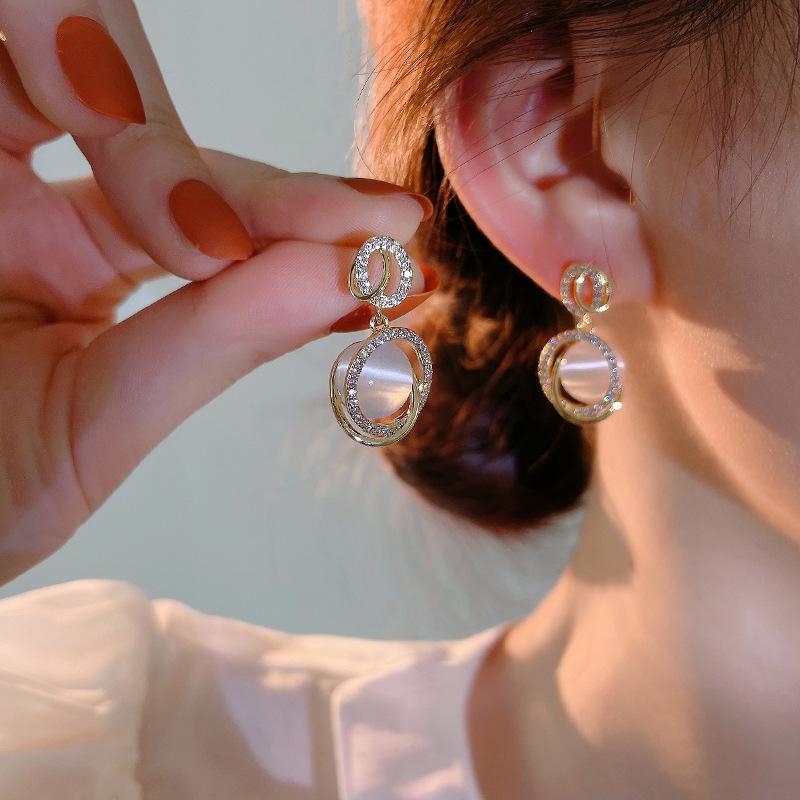 S925 silver needle opal stud earrings femininity geometric love premium earrings ins style Korean earrings collection