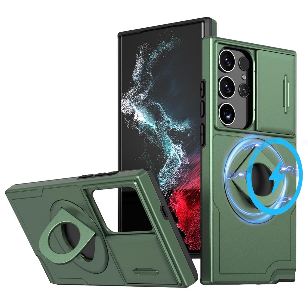 For Samsung Galaxy S23 Ultra Magnetic Phone Case N52 Magnet+PC+TPU Drop-resistant Kickstand Cover