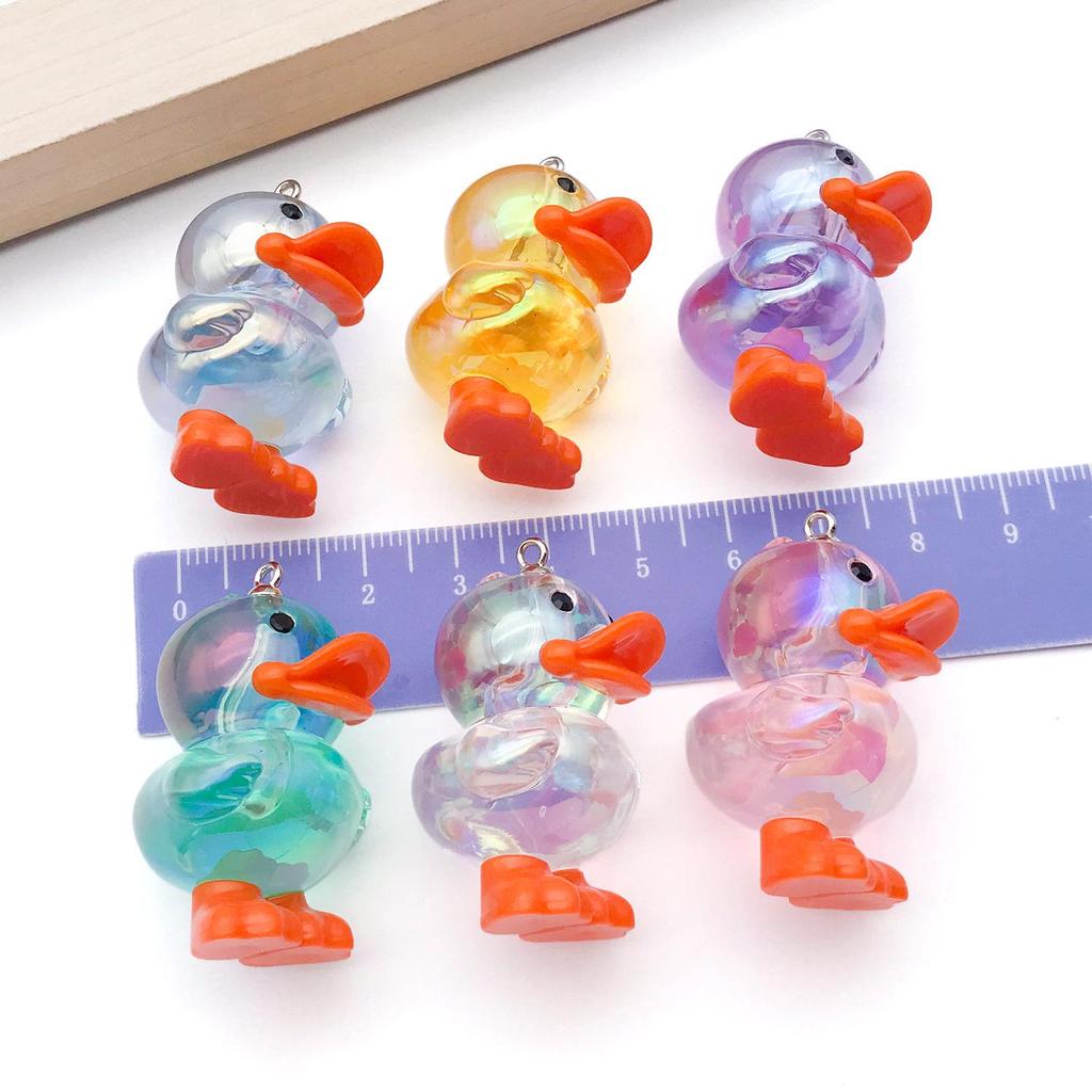 Acrylic Iridescent 3D Yellow Duck Pendant Keychain Charm
