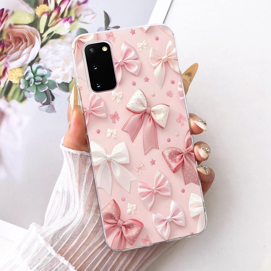 For Samsung Galaxy S20 Plus Case SM-G985F Luxury Bow Flowers Painted Cover Soft Silicone Case For Samsung S20+ S 20 Plus 5G Bags