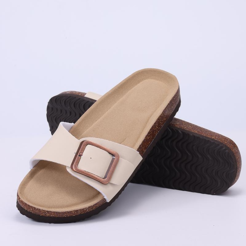 Modische Crestar Damen Sommer Kork Pantoletten 2025 Neu Outdoor Strand Flip Flops Modische Leder Orthopädische Sandalen mit Verstellbarer Schnalle