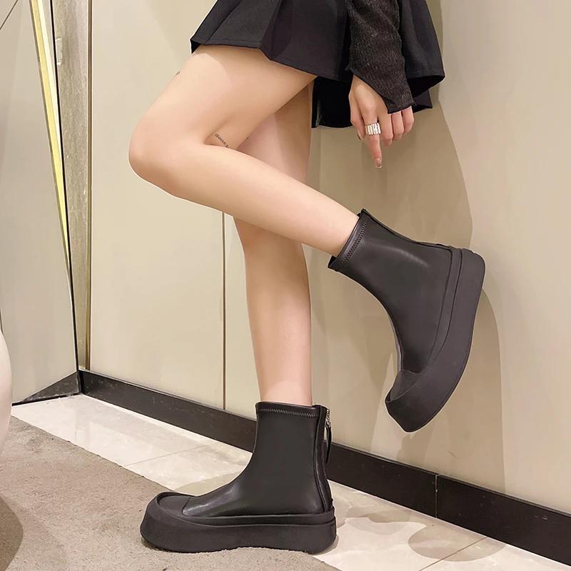 Chaussures Femme Mode 2024 Bottines Femme de Haute Qualité Mode Fermeture Éclair Arrière Bottes Modernes Femme Nouvelles Chaussures à Bout Rond pour Femmes Zapatos