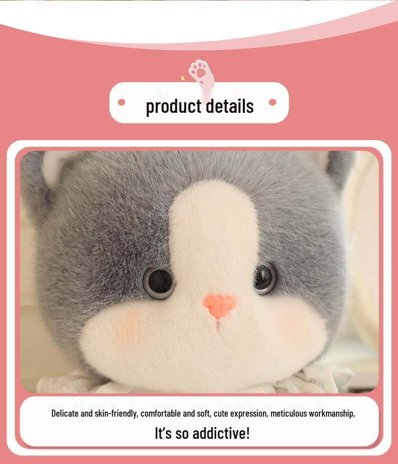 Cute Black-Gray Large-Eyed Kitten Plush Toy – Children's Cartoon Cat Doll