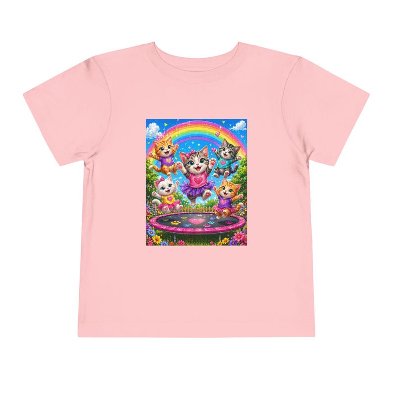 Playful Kittens Trampoline Toddler Tee | Rainbow Animals Backyard Play Shirt 160