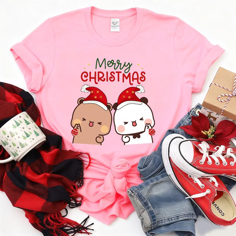 Merry Christmas Cute Funny Bubu Dudu Cartoon Emoticon Graphics Tshirt Ulzzang Men Woman Cotton Tees Trendy Holiday Party Shirt