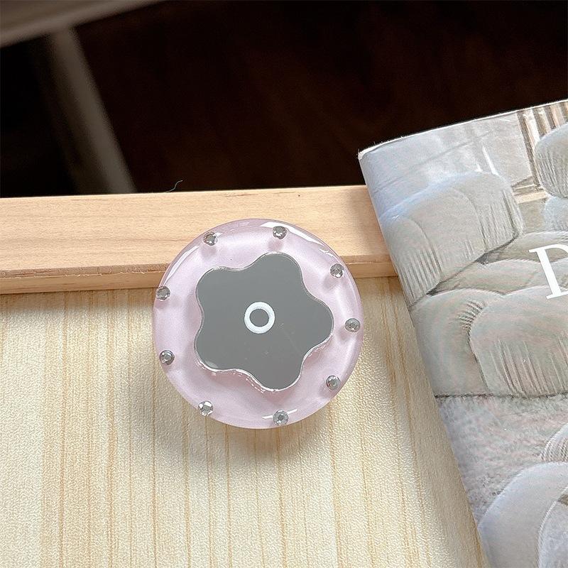 Solid Color Round Ring Flower Mirror Mobile Phone Airbag Holder Paste Retractable Desktop Female Gift
