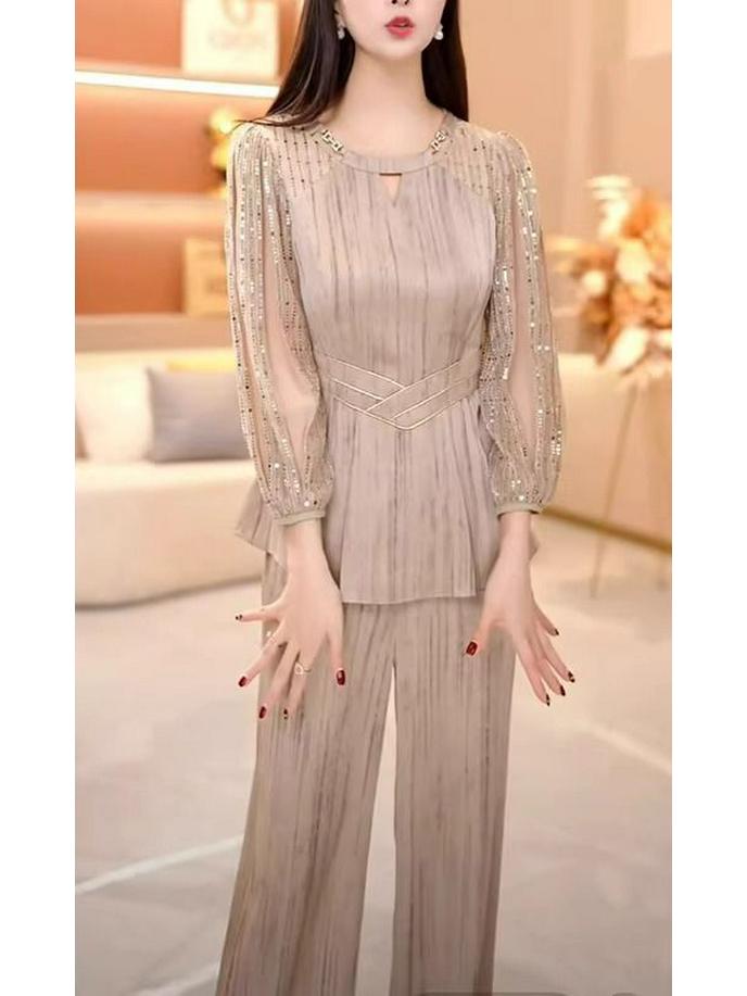 Spring 2025 Women's Luxury Suit: Stylish Slimming Top & Wide-Leg Pants Set