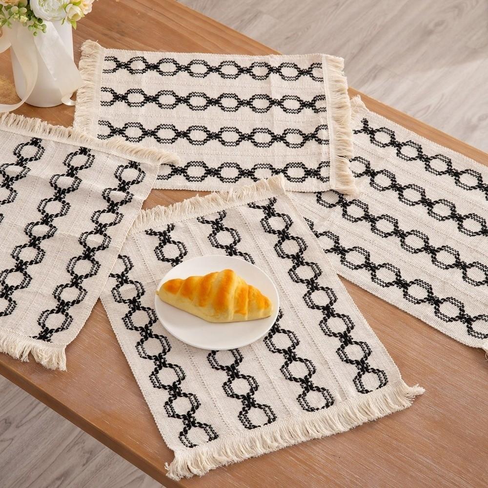 2 Stück Moderne Tischsets aus Leinen-Baumwolle Handgefertigt Quaste Doppelfarbig Spleißend Hitzebeständige Unterlage Bauernhaus Esstischmatte