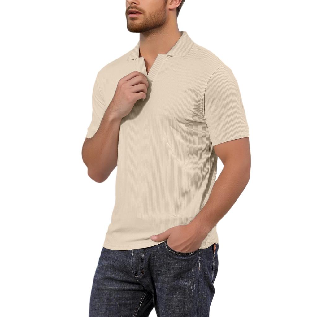 Men's V-neck Short-sleeved Top Textured Collar Golf T-shirt