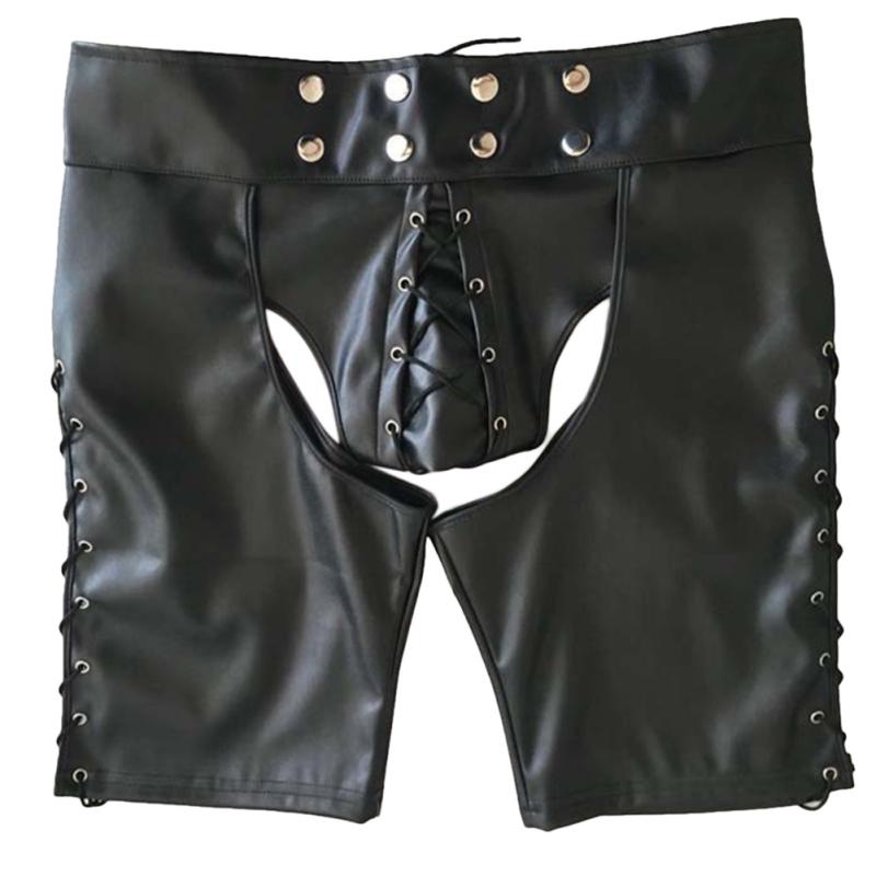 Men Sexy Faux Leather Open crotch Butt 