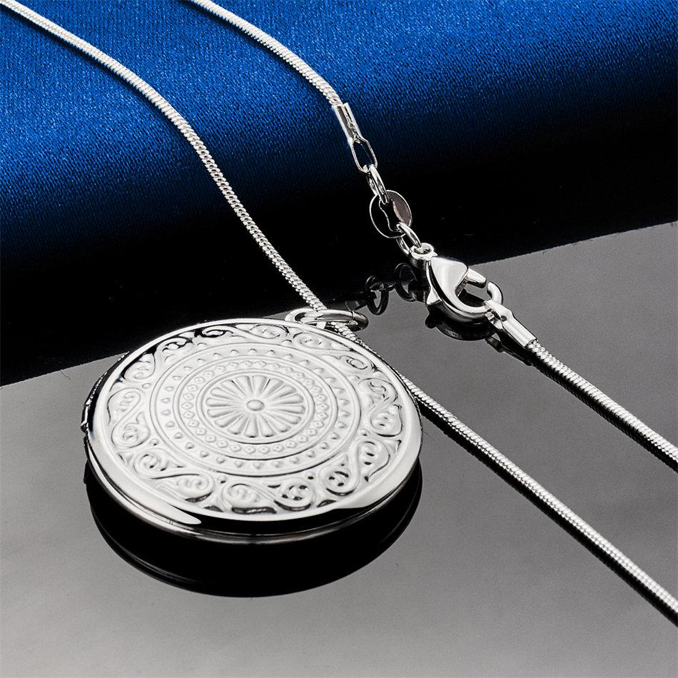925 sterling silver 16-30 inch exquisite round flip up pendant necklace, women's fashion gift, wedding jewelry accessories