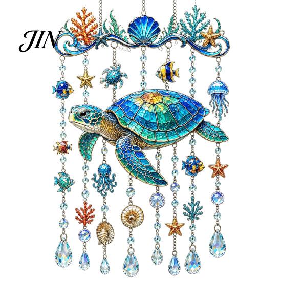 Tiffany-Glas-Stil Ornament Meeresbewohner Acryl-Fensteraufhänger, Buntglas Meeresschildkröte Wal Delfin Suncatcher Kristallperlen-Aufhänger mit Perlen