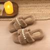 Autumn and winter new girls Xiaoxiangfeng pearl fluffy slippers wear versatile and comfortable thick soles do not tire feet to increase height shoes