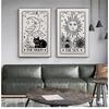 Tarot Astrology Poster Abstract Mystical Sun Moon Cat Canvas Painting Black White Art Print Wall Picture Living Room Home Decor