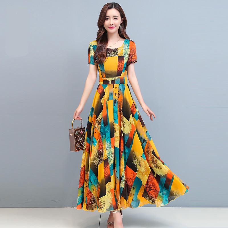 

Женское облегающее платье А-силуэта в корейском стиле: Лето 2021 г., принтованный ледяной шелк с коротким рукавом жёлтый