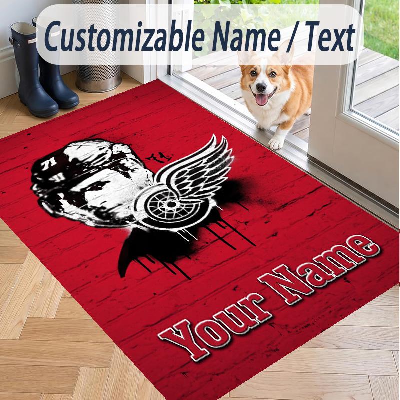 Custom Text Printed Rug Detroit Red Wings Non Slip Floor Carpet For Home Room Decor