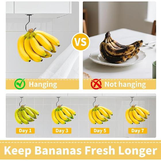 Self Adhesive Banana Hook Under Cabinet Foldable Banana Hanger Hook Under Counter Banana Hook to Keep Bananas Fresh Heavy Duty Metal Banana Holder