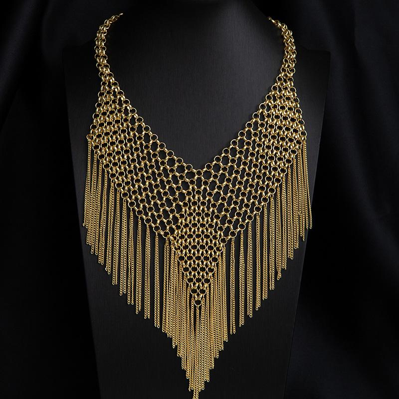 Necklace Geometric Round Splicing Personalized Necklace Exaggerated Wind Metal Tassel Clavicle Chain