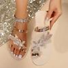 Ladies' Summer Slippers, Sandals, Flower Shaped Rhinestone Flat Shoes, Beach Sandals