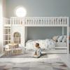 Patrová postel Dětská postel, Čtyřstupňový rovný žebřík, Čtyřstranné zábrany, Malý prostor pro individuální design, Borovice + MDF + Překližka, Bílá, 90x200cm