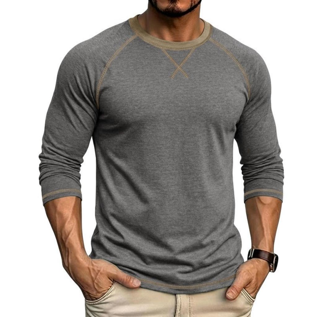Men's Color Long Sleeve Crewneck Casual T-Shirt for Everyday Wear