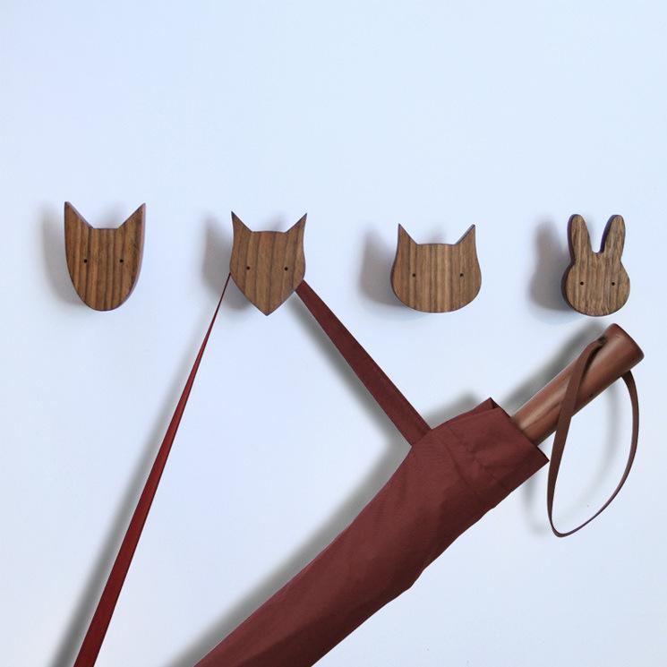 4PCS Cute Animal Hook Walnut Wood Hooks Multi-Purpose Key Holder Wall Coat Rack Door Clothes Storage Home Children Room Decora