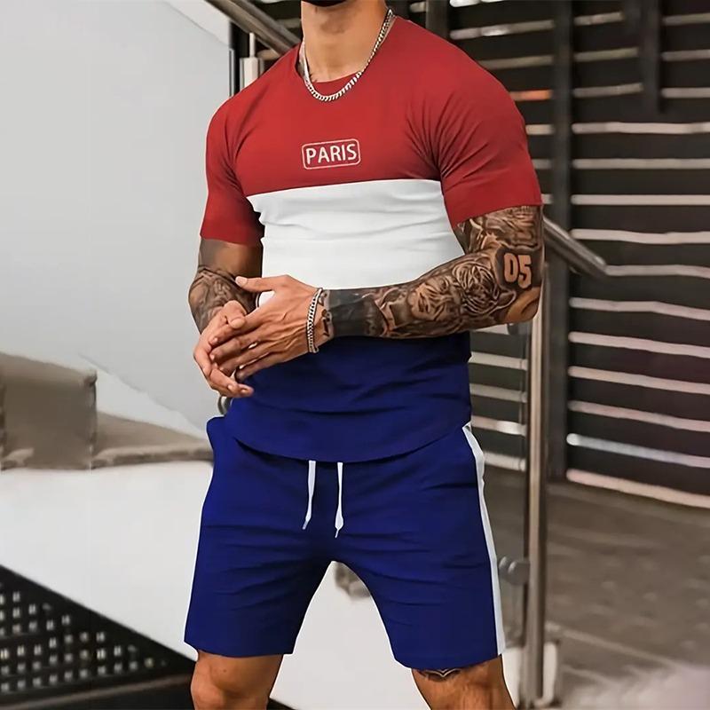 Nuova Moda Uomo Abbigliamento Sportivo Estivo Casual T-shirt a Maniche Corte da Uomo e Pantaloncini Set Base a Due Pezzi Asciugatura Rapida