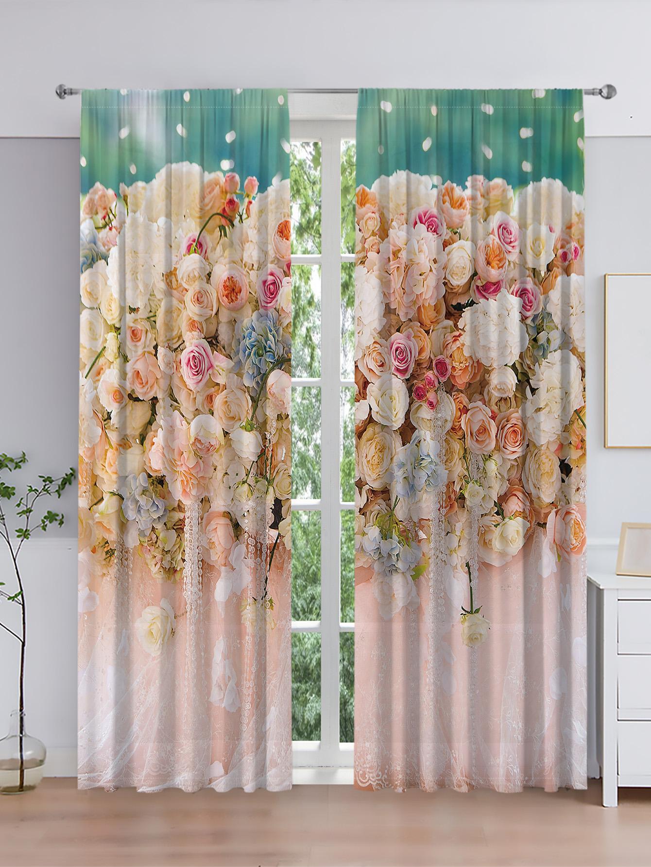 

2 шт. растения цветы листья оконные шторы для гостиной кухни оконные шторы, аксессуары для спальни декор комнаты домашний декор крючок Small W50H60(CM)x2&Grommet Top