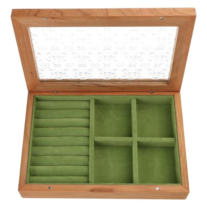 Necklace Storage Box Suitable for Ladies Girls Solid Wood Display Jewelry Stand Glass Dust-Proof Flip Cover Cases