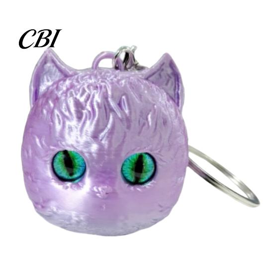 Cat Bag Charm 3D Printed Head Keychain, Cute Kawaii Kitten with Pearlescent Finish & Bright High-end Accessory Green Eyes, Lightweight Animal Pendant