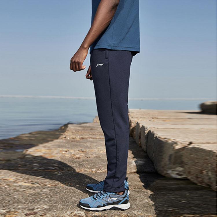 Li Ning Logo Pattern Straight Leg Knitted Sports Pants Men Pants Dark-Blue AKLSG63-2