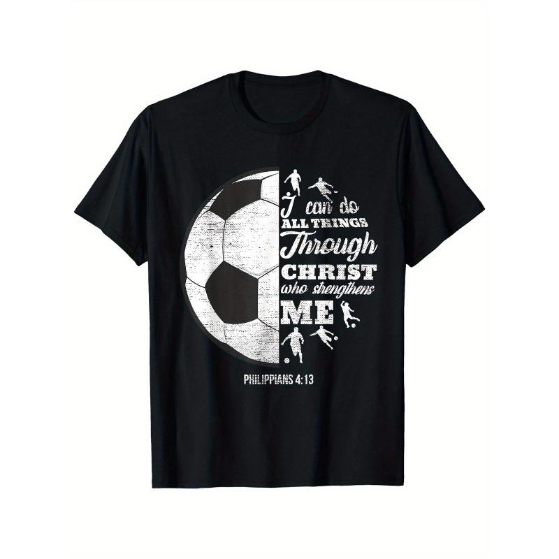 

European sizes Men s Football theme black T-shirt-old black and white football design printed with inspiring 4XL