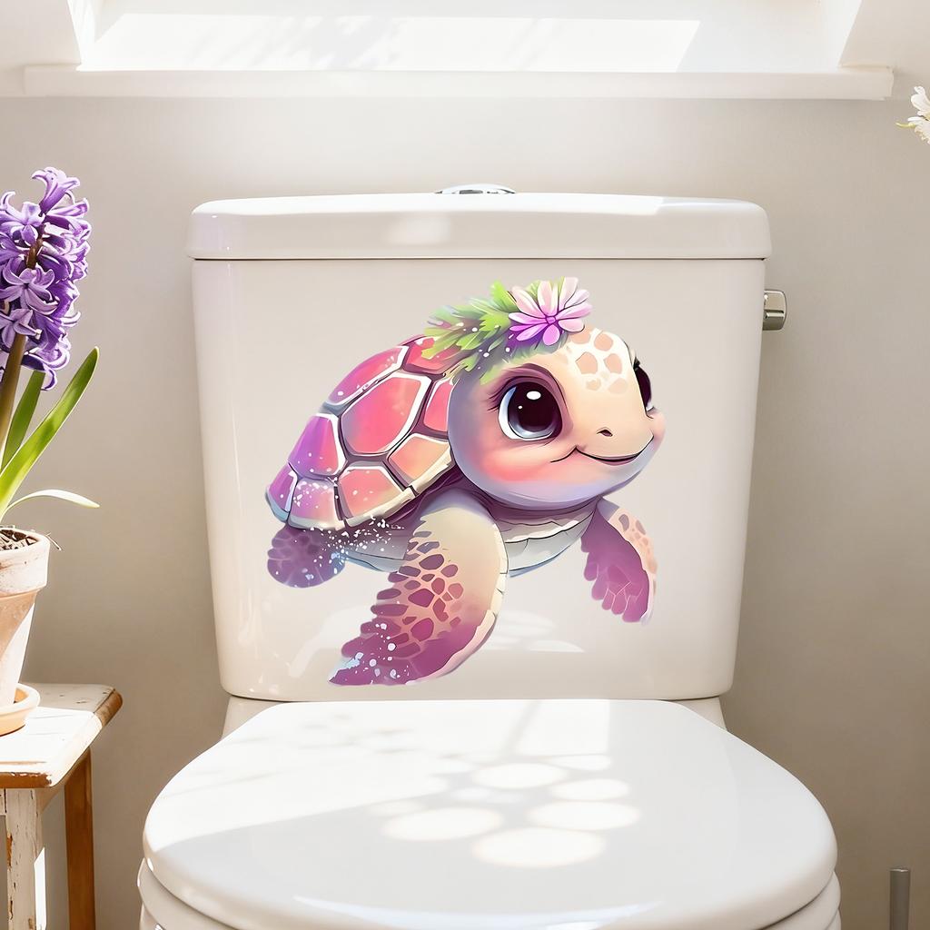 Süßer Rosa Meeresschildkröte Toilettendeckel Aufkleber Wasserdicht Fleckenfest Badezimmer Toilette Hausdekoration